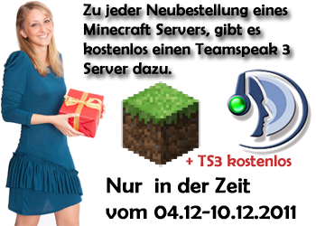 Unser Angebot  zum zweiten Advent. Zu jeder Bestellung eines Minecraft Servers einen Teamspeak 3 Server kostenlos dazu.